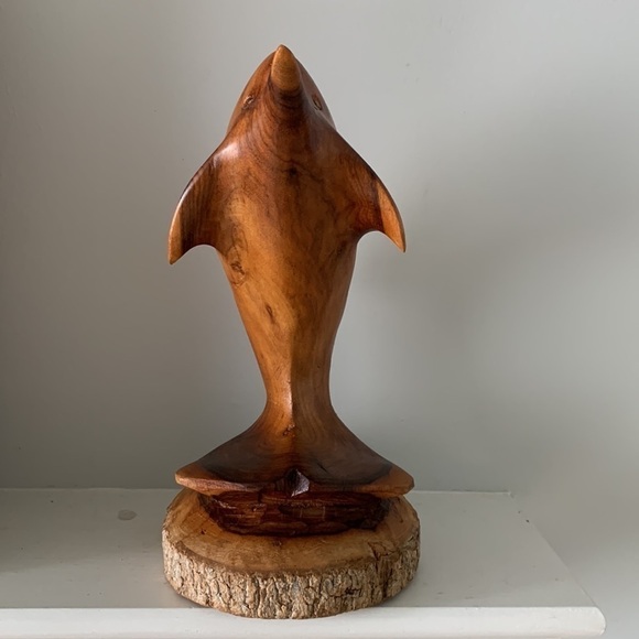 Wooden Hand Carved Dolphin on Coral Statue Sculpture Wood Decor Figurine - Picture 10 of 15